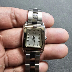 TFX By Bulova Ladies Quartz Watch Silver Tone Rectangle Date Just Dial Working s